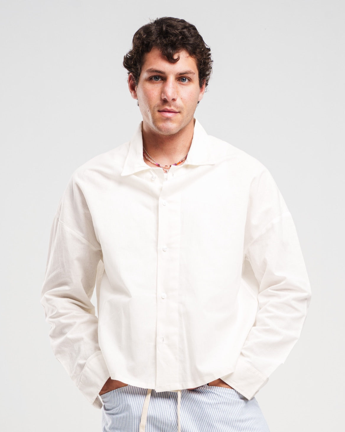 WHITE LONG SLEEVE LINEN SHIRT