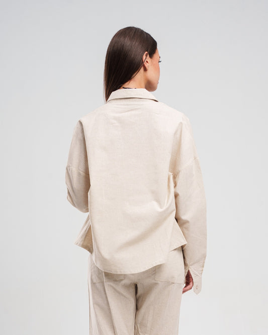 BEIGE LONG SLEEVE LINEN SHIRT