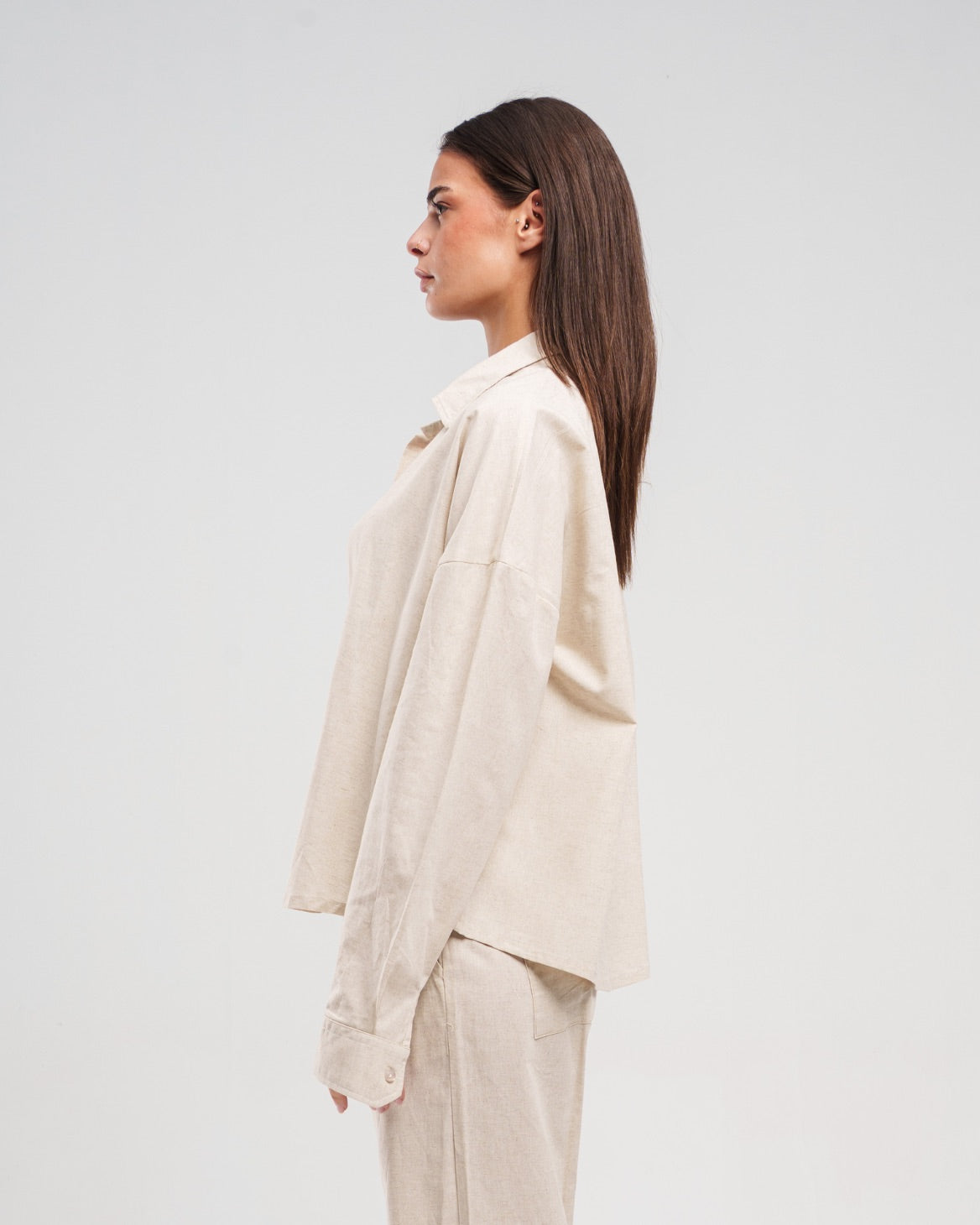 BEIGE LONG SLEEVE LINEN SHIRT