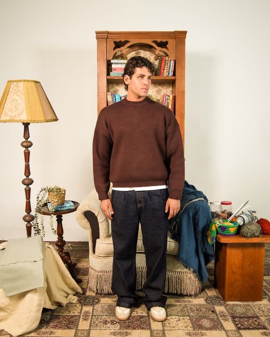 BROWN ESSENTIAL KNIT SWEATER