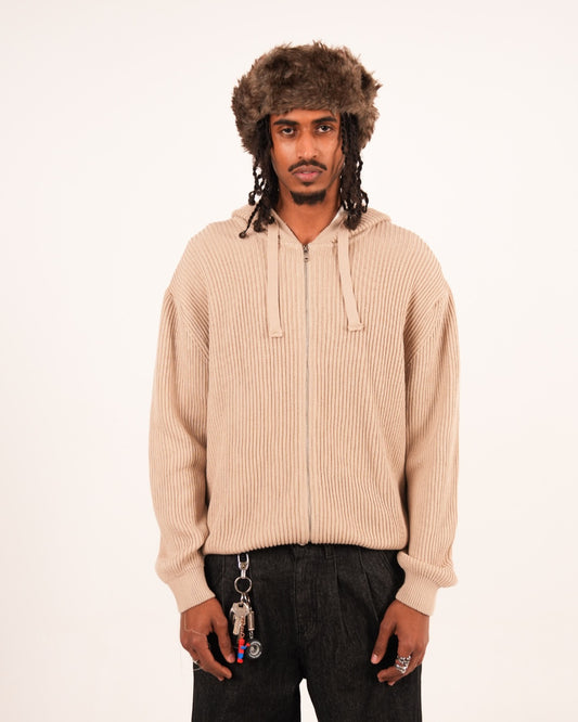 BEIGE KNIT ZIPUP