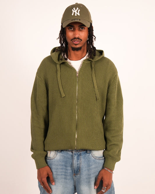 OLIVE KNIT ZIPUP