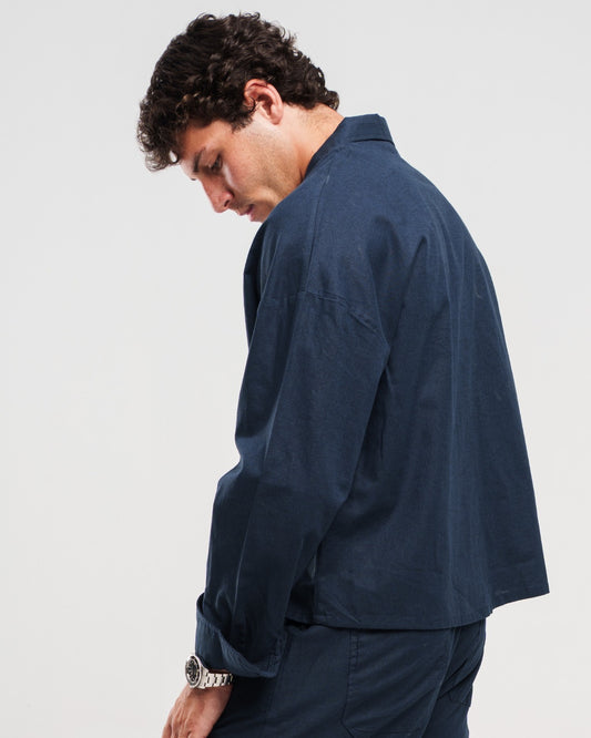 BLUE LONG SLEEVE LINEN SHIRT