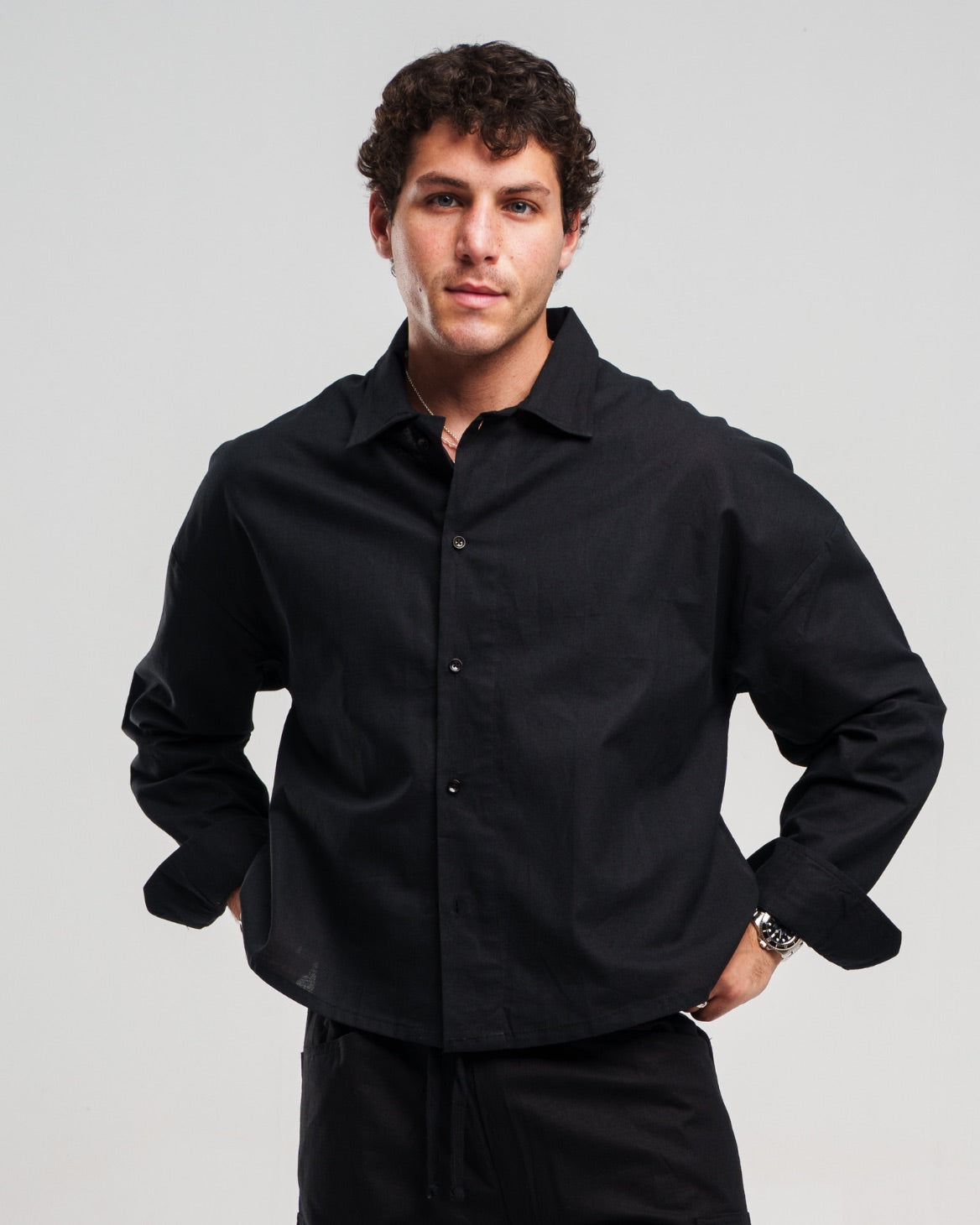 BLACK LONG SLEEVE LINEN SHIRT