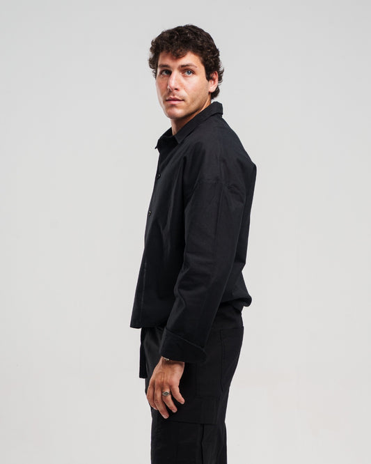 BLACK LONG SLEEVE LINEN SHIRT