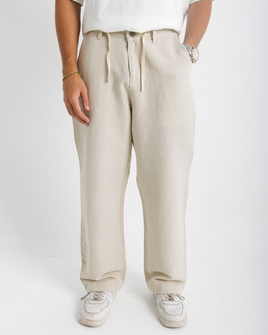 301 Beige Oversized Linen Pants