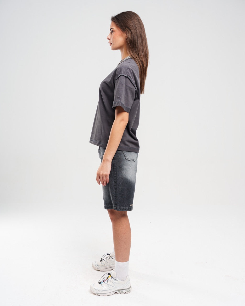 WASHED BLACK DENIM JORTS