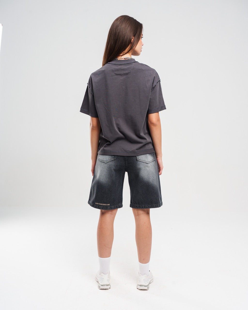 WASHED BLACK DENIM JORTS
