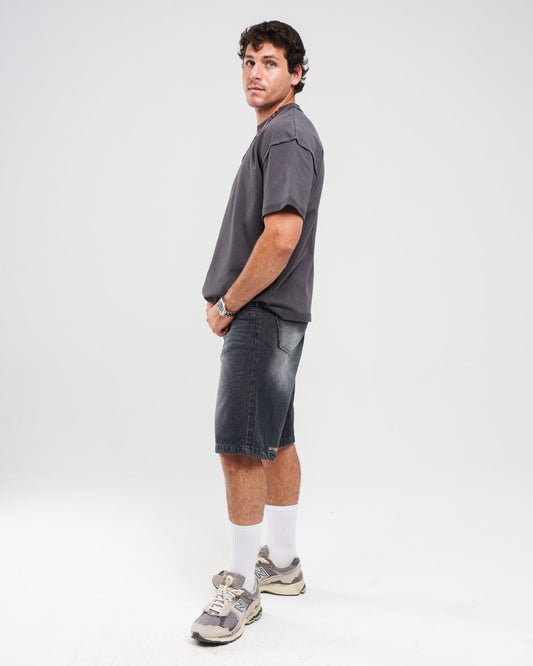 WASHED BLACK DENIM JORTS