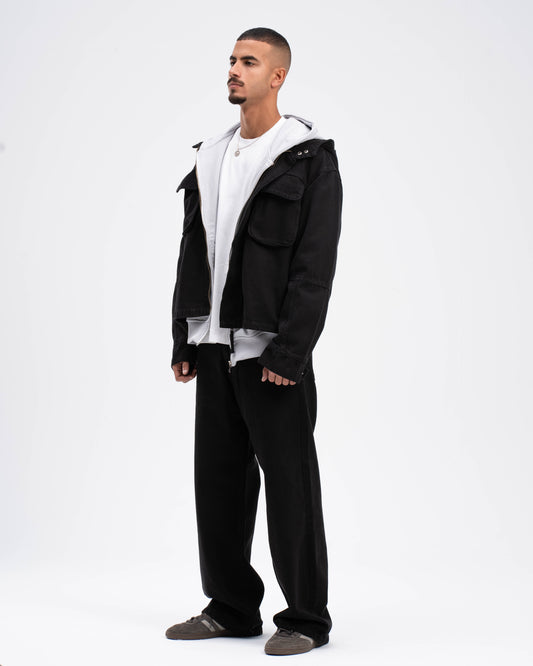 BLACK HOODED DENIM JACKET
