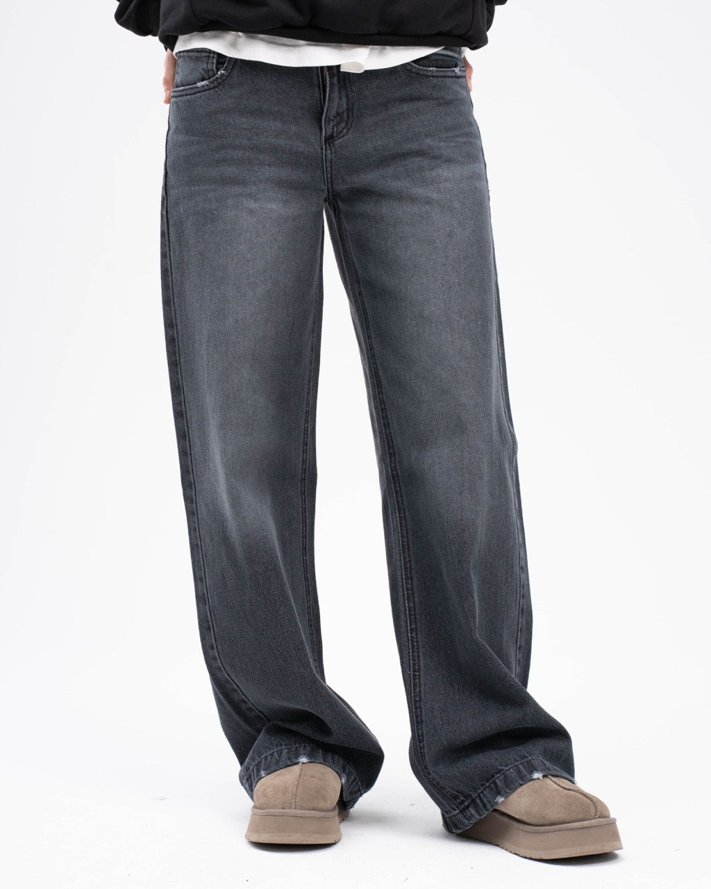 WASHED BLACK WIDE LEG JEANS WOMENS