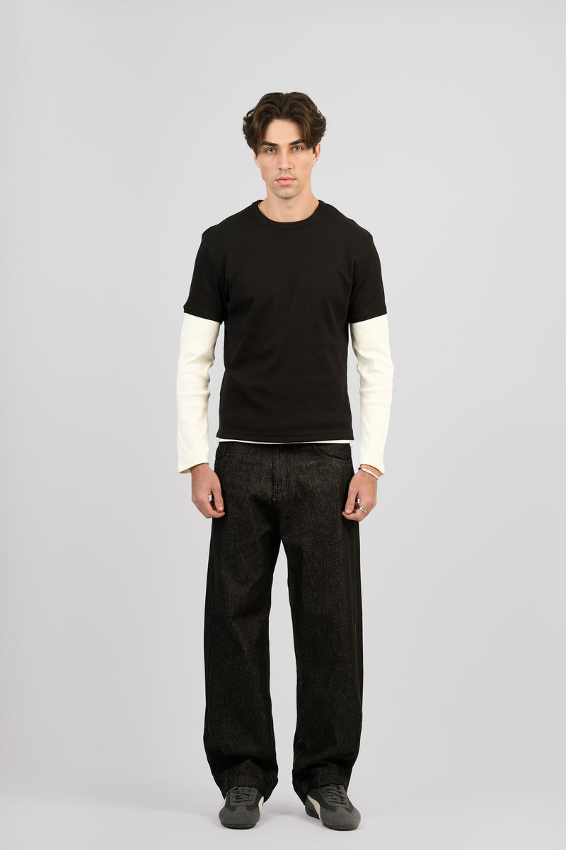 RAW BLACK X BLACK SLANTED JEANS