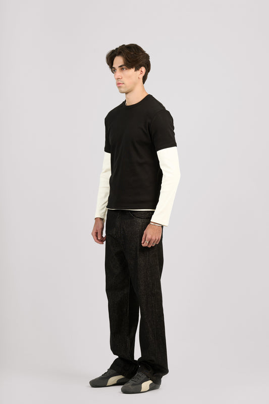 RAW BLACK X BLACK SLANTED JEANS