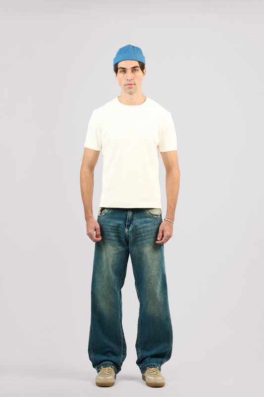WHITE SHORT SLEEVE RIBBED TSHIRT