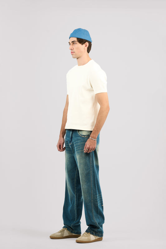 DARK BLUE REGULAR SLANTED JEANS