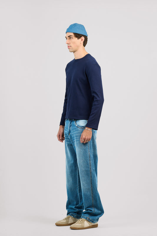BLUE REGULAR SLANTED JEANS