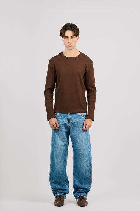 BROWN LONG SLEEVE RIBBED TSHIRT