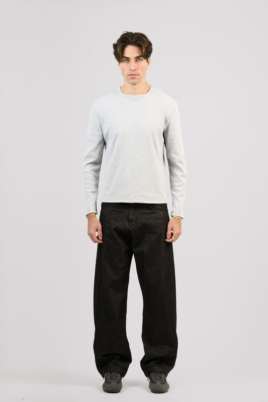 GREY LONG SLEEVE RIBBED TSHIRT