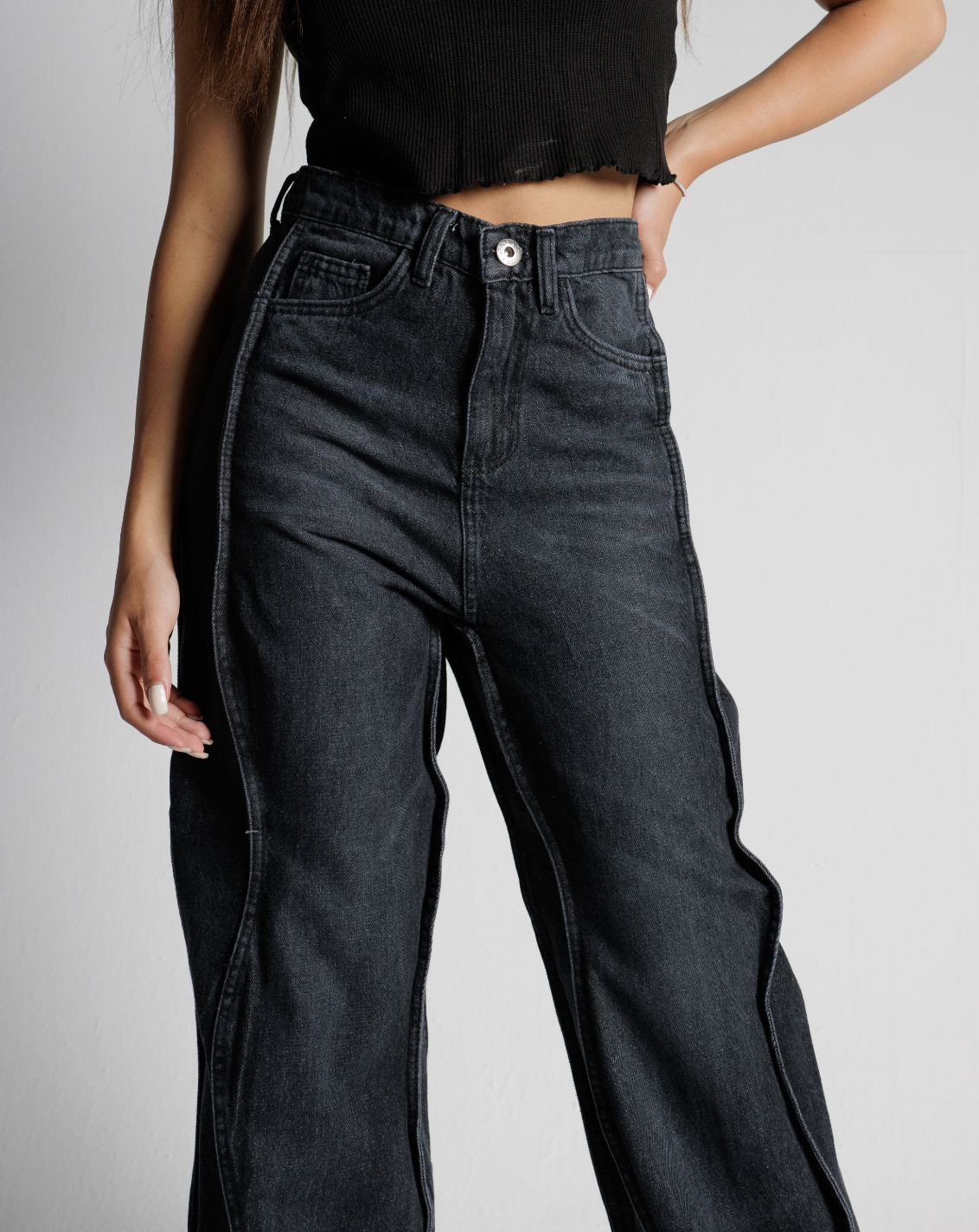 010 BLACK UNISEX WAVY JEANS