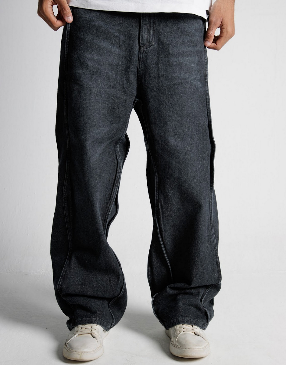 010 BLACK UNISEX WAVY JEANS