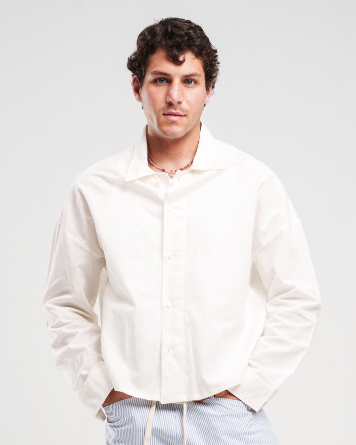 WHITE LONG SLEEVE LINEN SHIRT