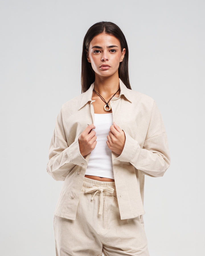 BEIGE LONG SLEEVE LINEN SHIRT