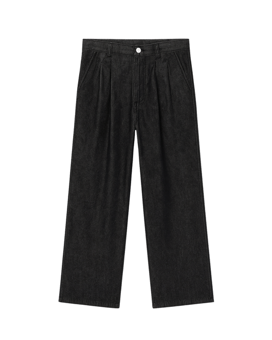 RAW BLACK DOUBLE PLEATED JEANS