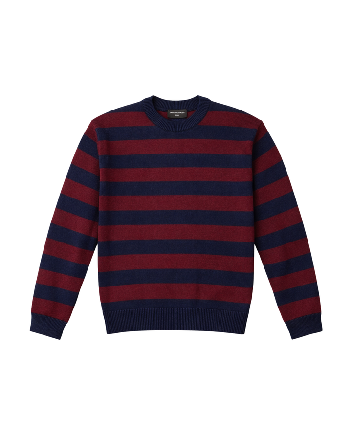 NAVY/BURGUNDY STRIPE KNIT CREW NECK