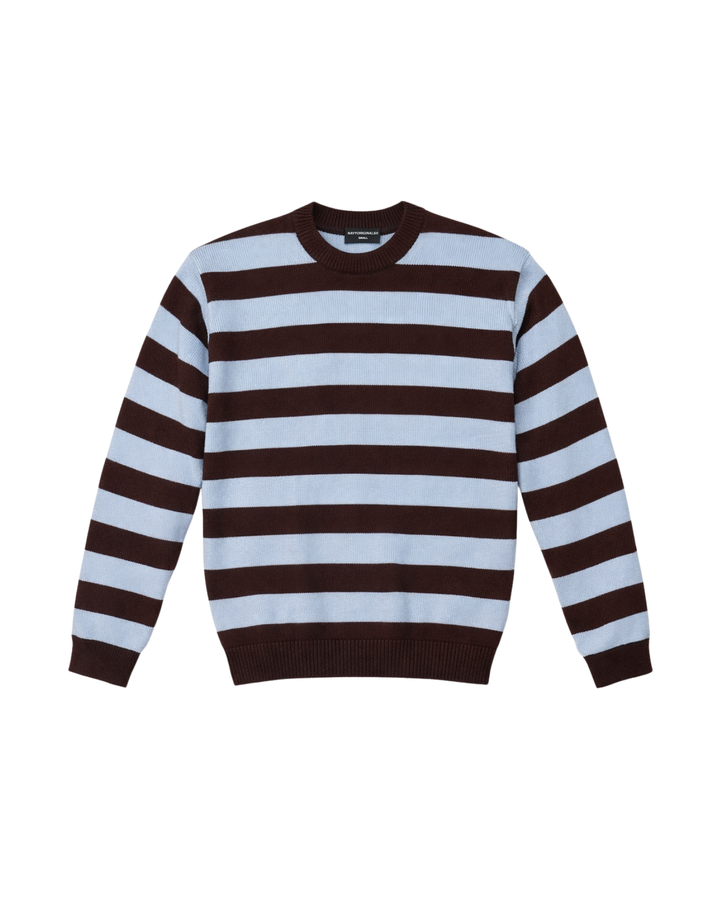 BABY BLUE/BROWN STRIPE KNIT CREW NECK