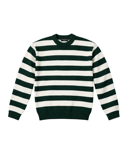 CREAM/OLIVE STRIPE KNIT CREW NECK
