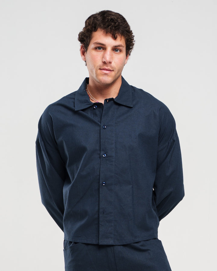 BLUE LONG SLEEVE LINEN SHIRT