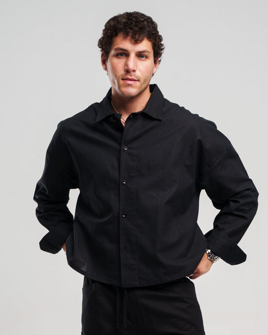 BLACK LONG SLEEVE LINEN SHIRT
