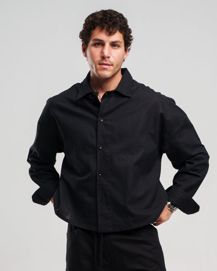 BLACK LONG SLEEVE LINEN SHIRT