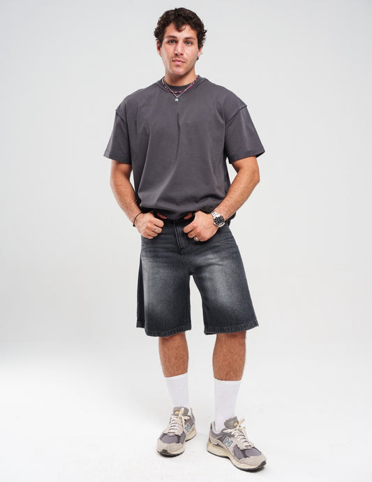 WASHED BLACK DENIM JORTS