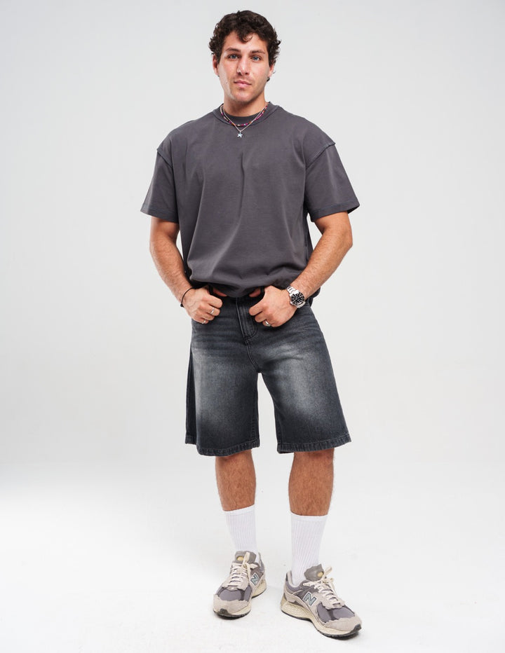WASHED BLACK DENIM JORTS