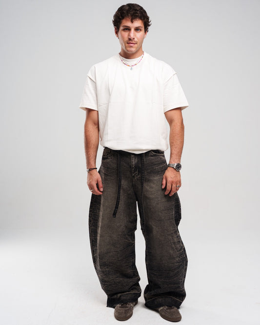 DIRTY BLACK ZIPTIE UNISEX SUPER BAGGY JEANS