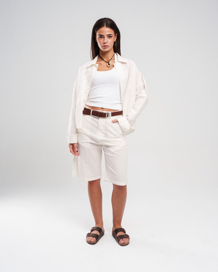WHITE LINEN SHORT