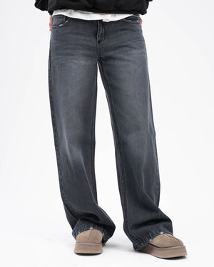 WASHED BLACK WIDE LEG JEANS WOMENS