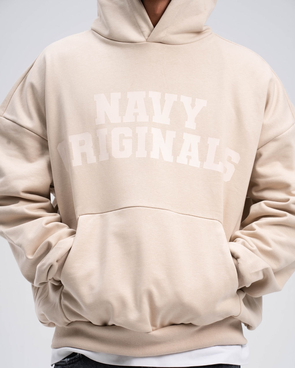 BEIGE VARSITY HOODIE