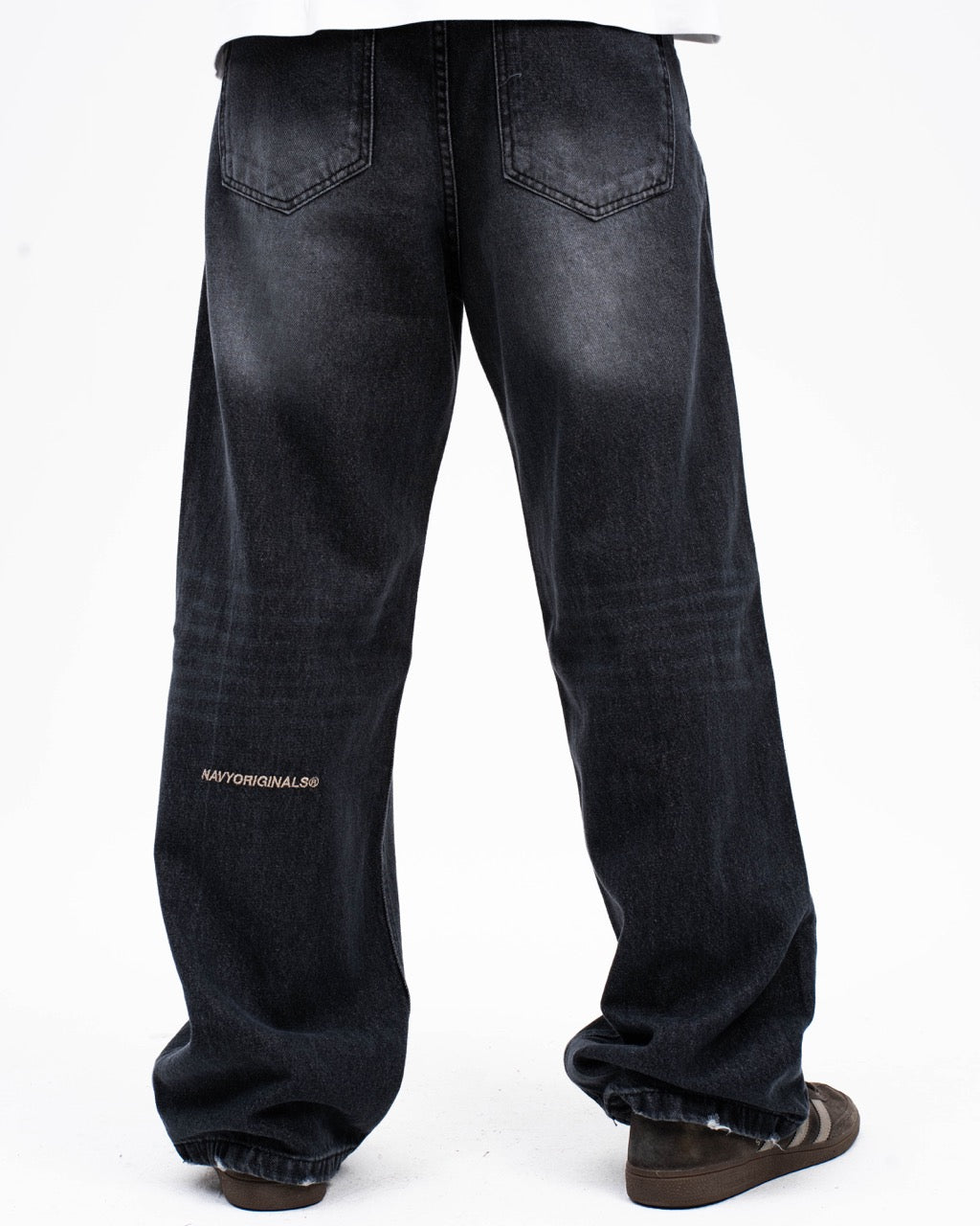 WASHED BLACK WIDE LEG JEANS MENS