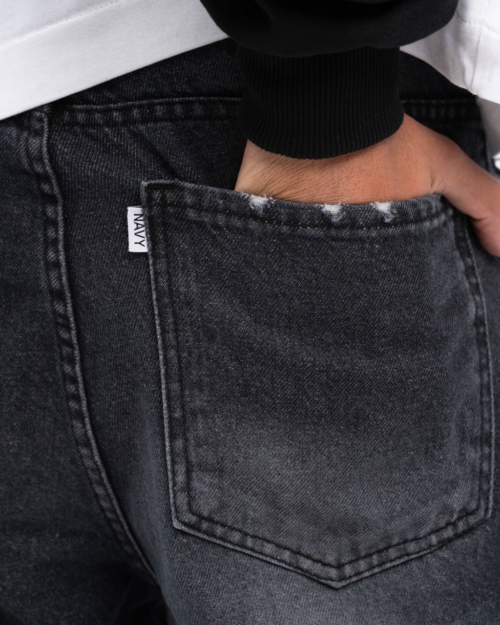 WASHED BLACK WIDE LEG JEANS MENS