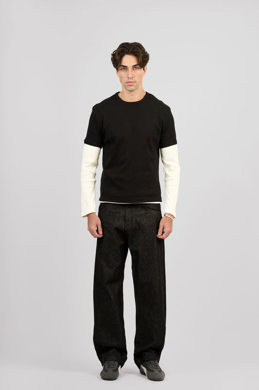 RAW BLACK X BLACK SLANTED JEANS