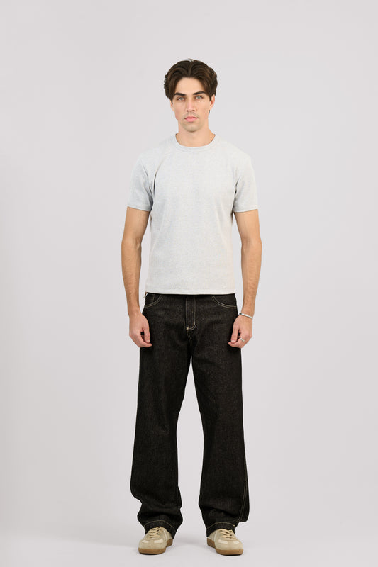 RAW BLACK X WHITE SLANTED JEANS