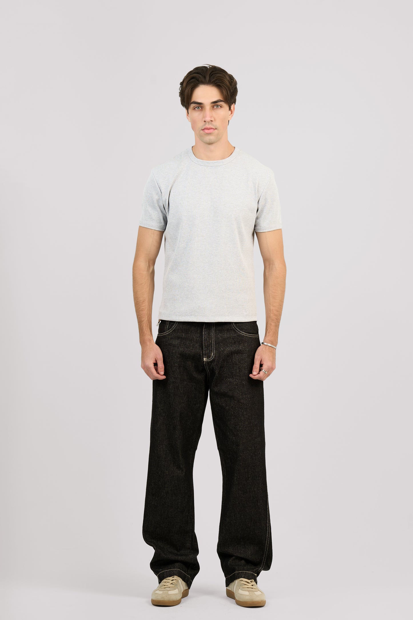 GREY SHORT SLEEVE RIBBED TSHIRT
