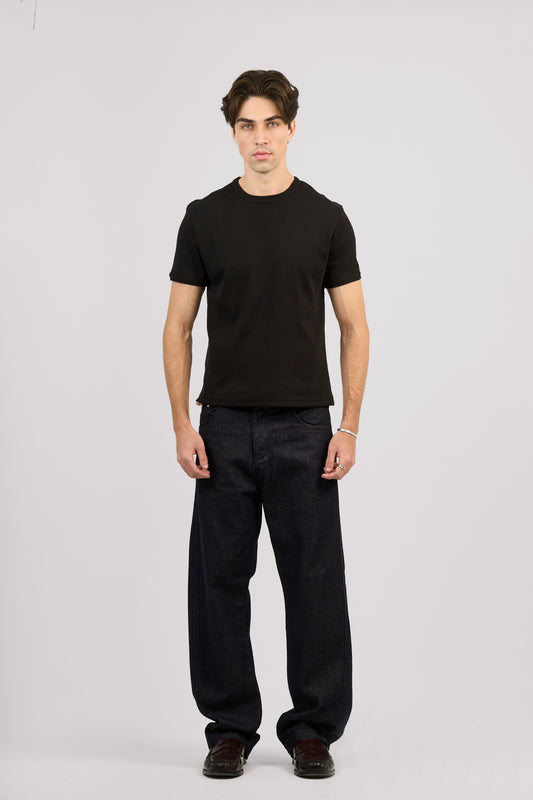 BLACK SHORT SLEEVE RIBBED TSHIRT