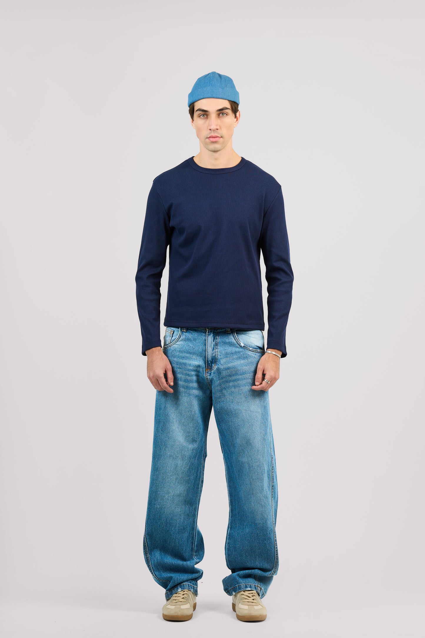 NAVY LONG SLEEVE RIBBED TSHIRT