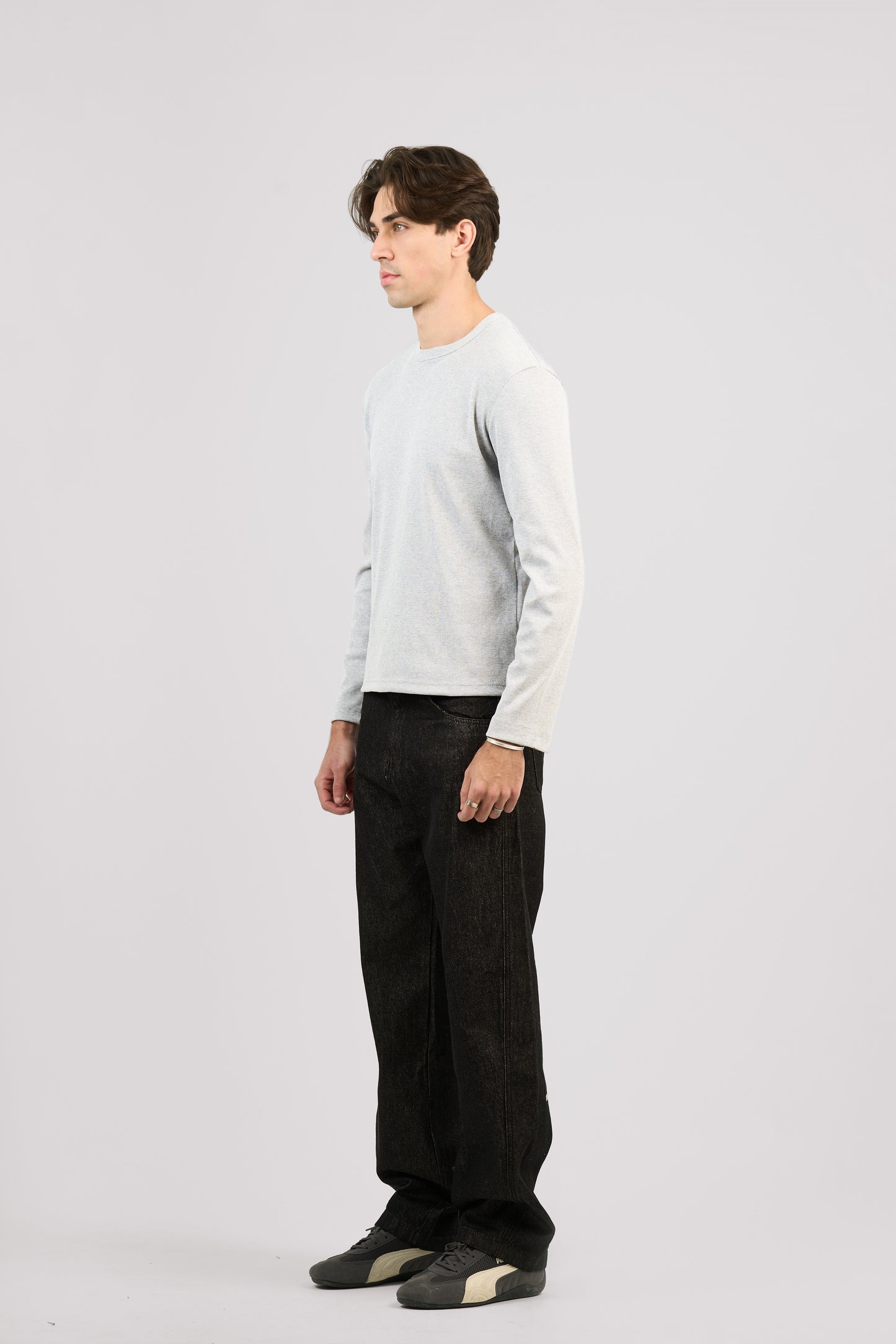 GREY LONG SLEEVE RIBBED TSHIRT