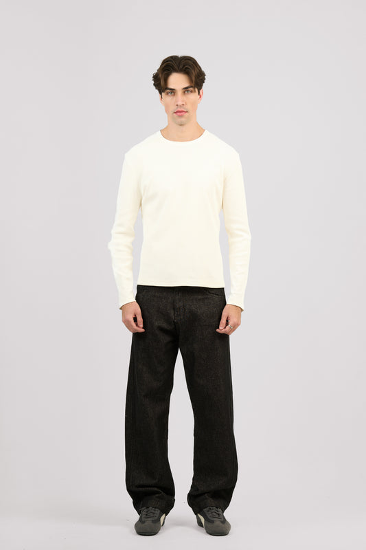WHITE LONG SLEEVE RIBBED TSHIRT