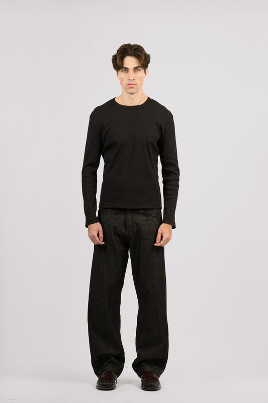 BLACK LONG SLEEVE RIBBED TSHIRT