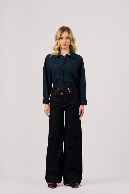 RAW BLUE CRISSCROSS WIDE LEG JEANS